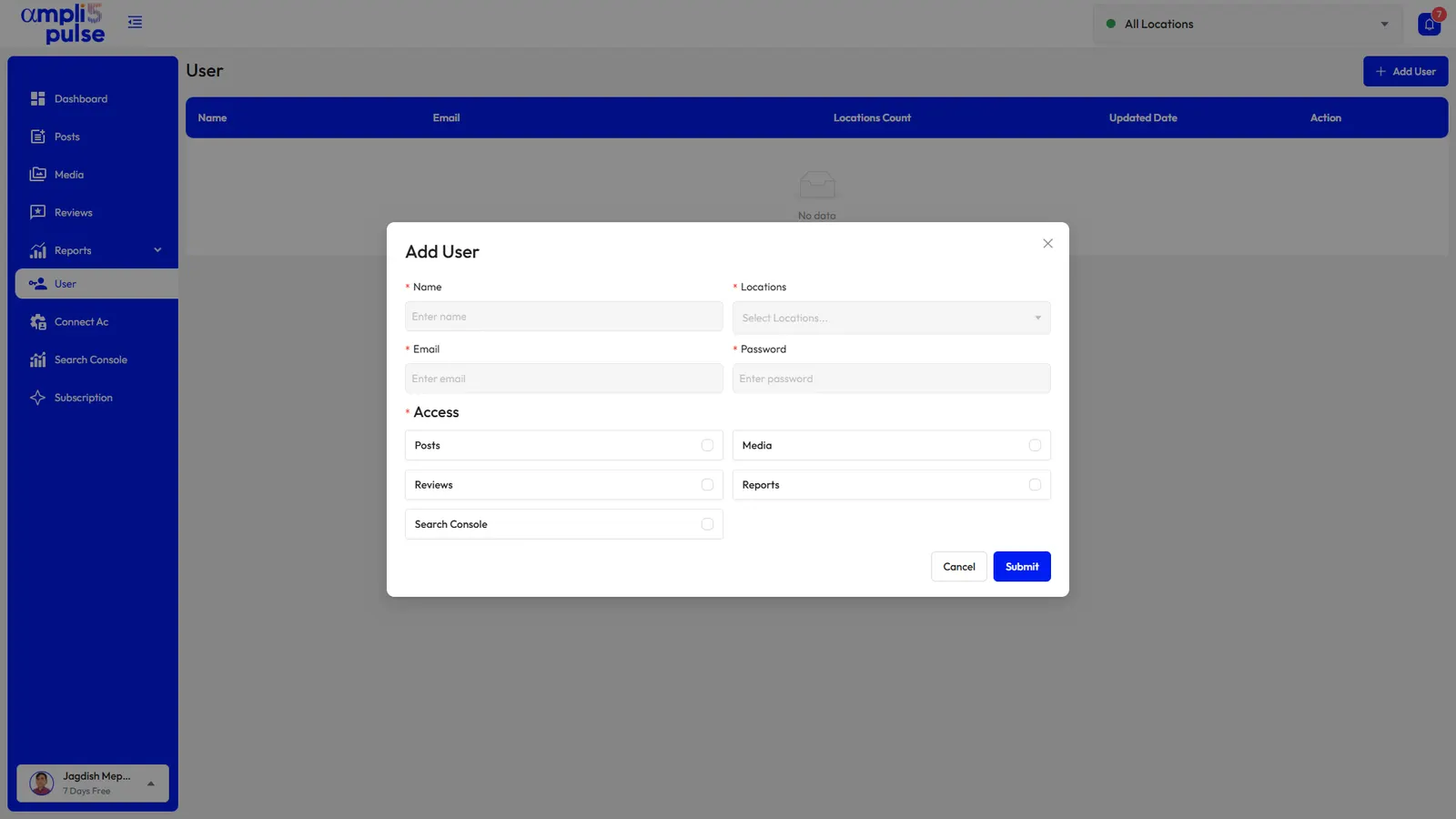 Adding a user with permissions for posts, media, reviews and reports