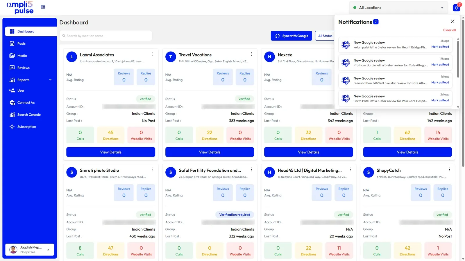New Google review alerts over the Ampli5 Pulse location dashboard