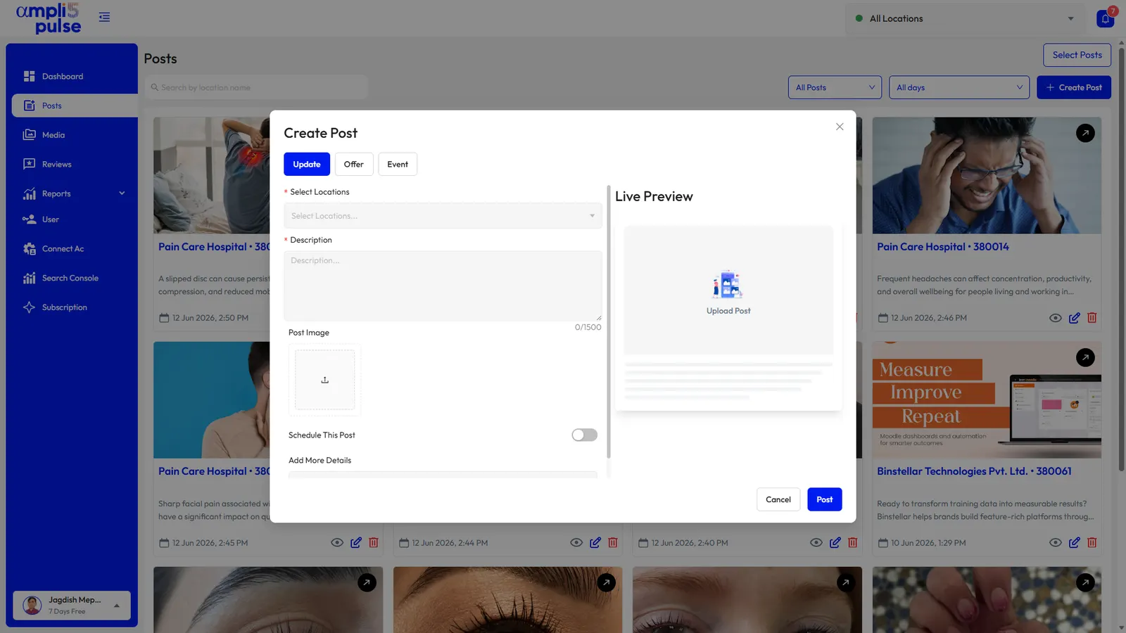 Creating a Google post in Ampli5 Pulse with a live preview
