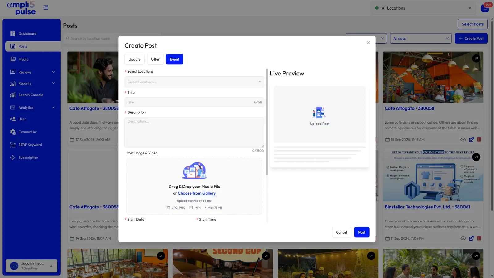 Creating a Google event post with a live preview