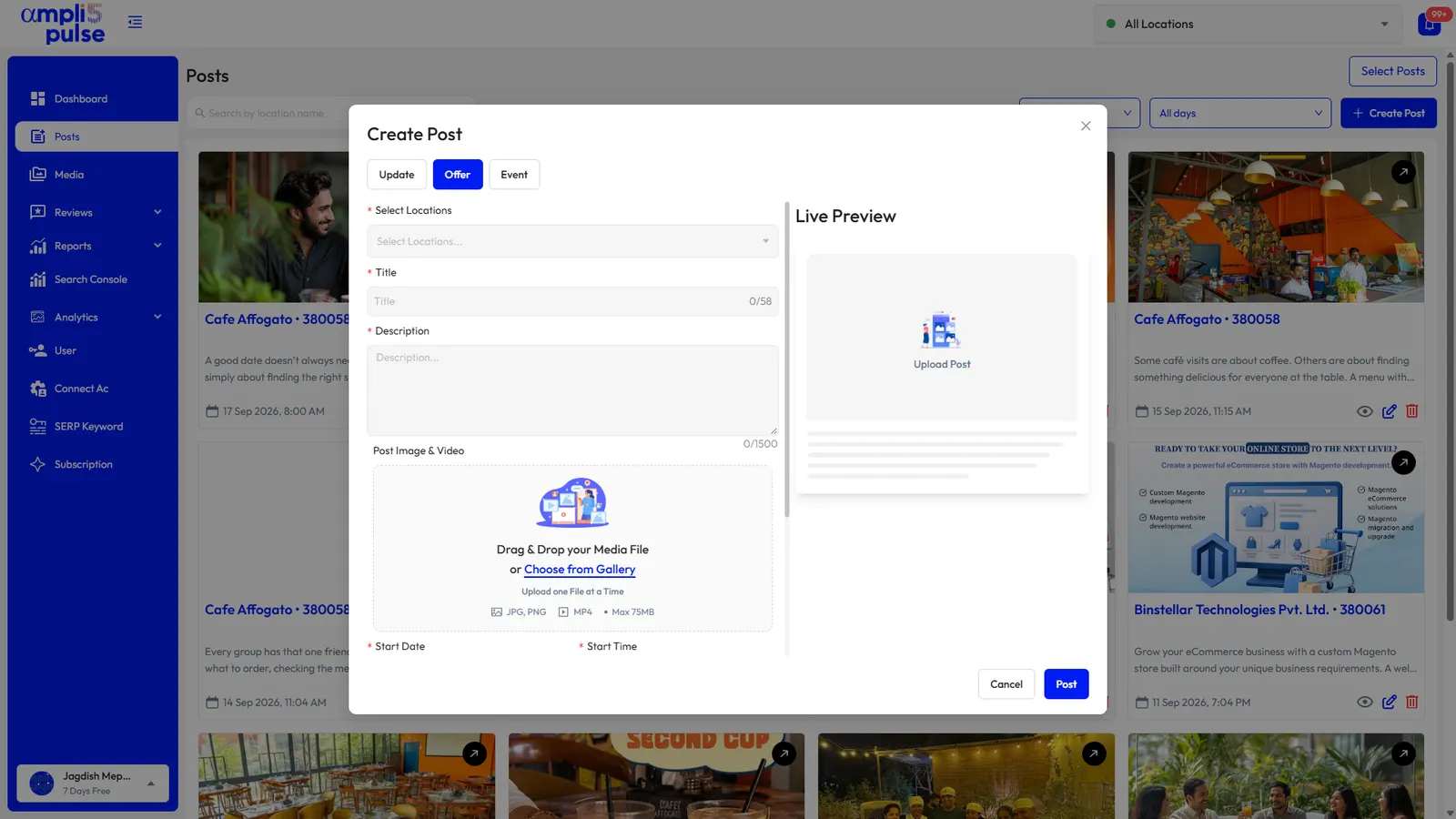 Creating a Google post with a live preview