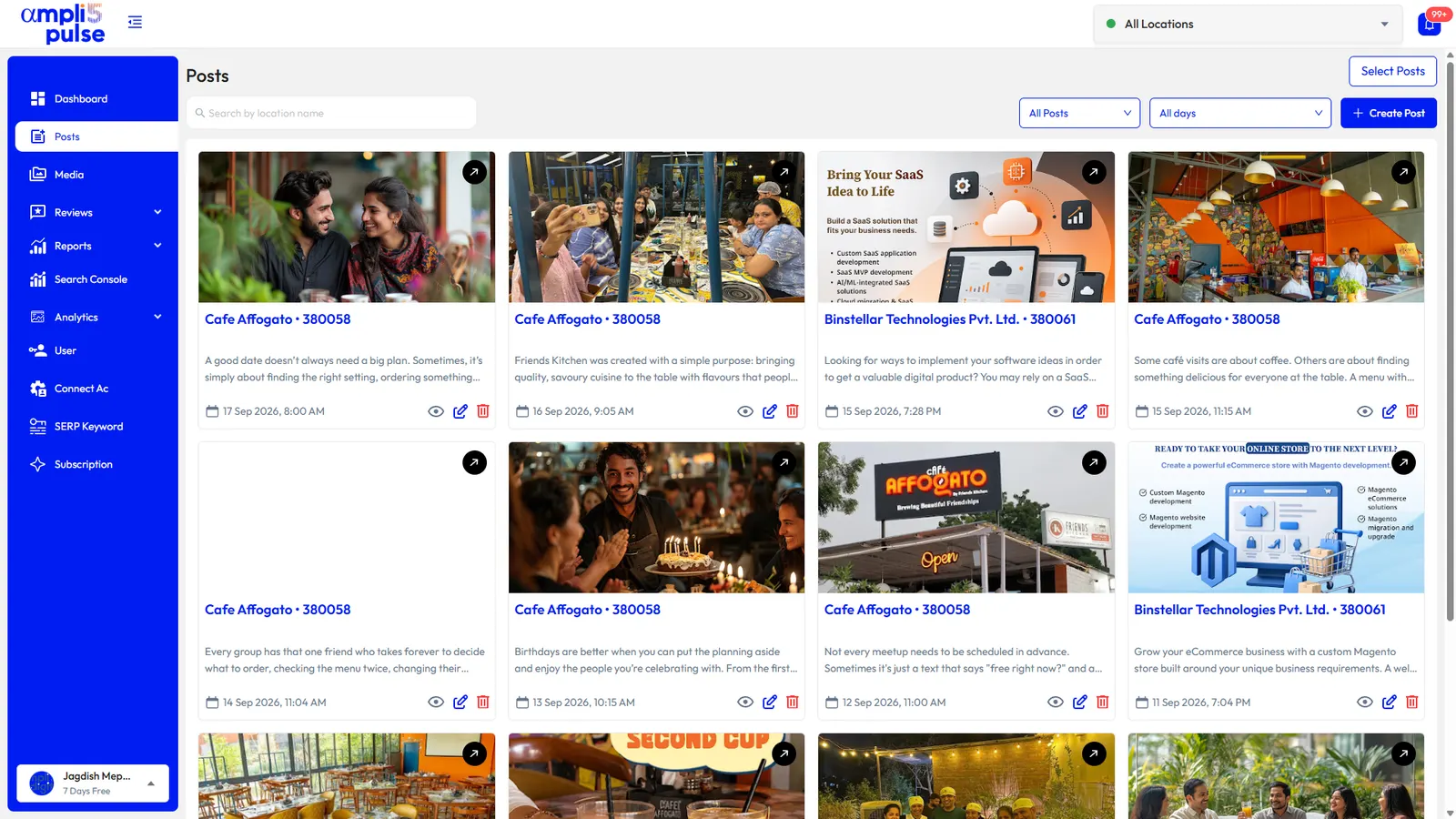 Google posts from every location in Ampli5 Pulse
