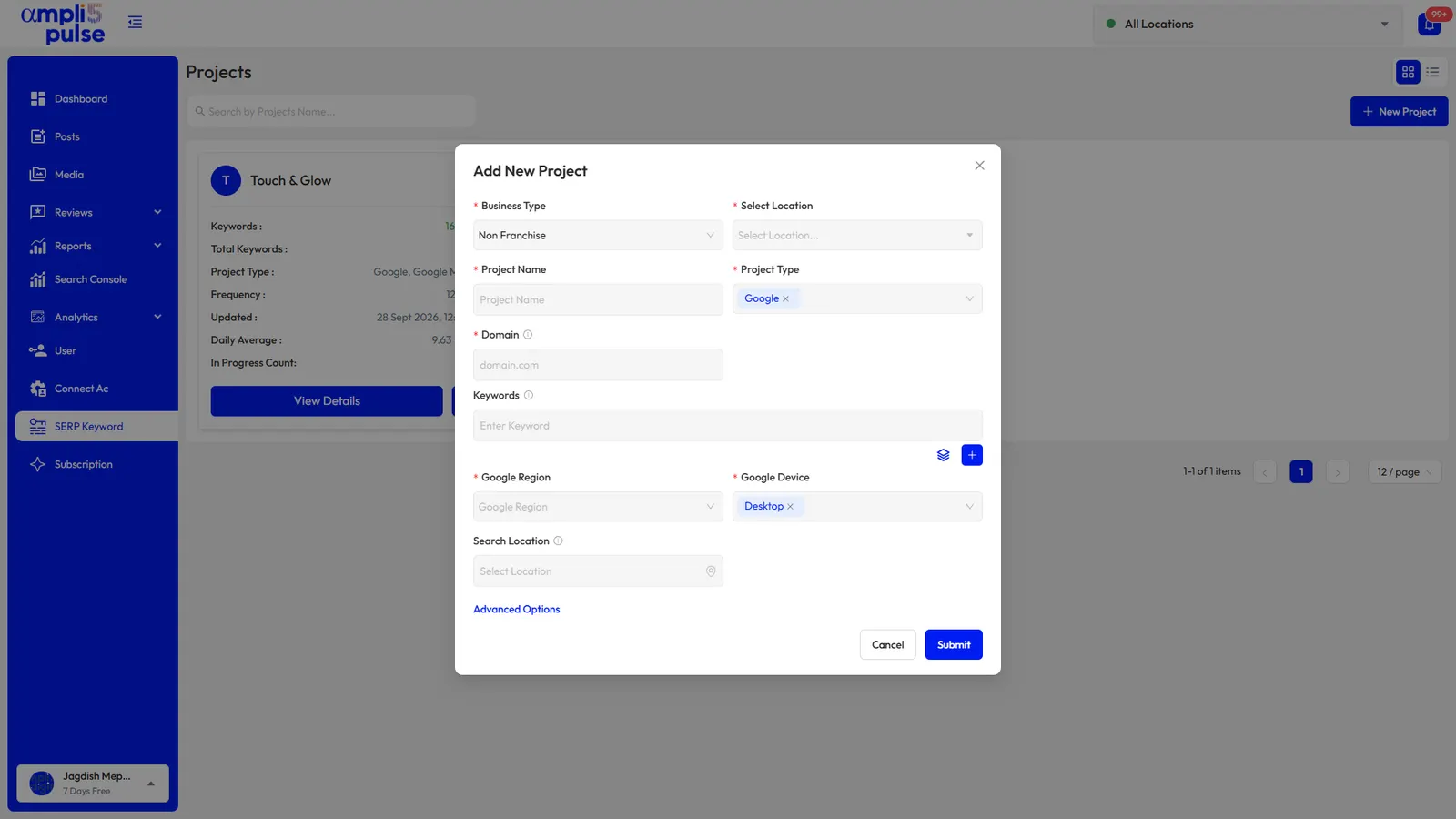Setting up a local rank tracking project in Ampli5 Pulse