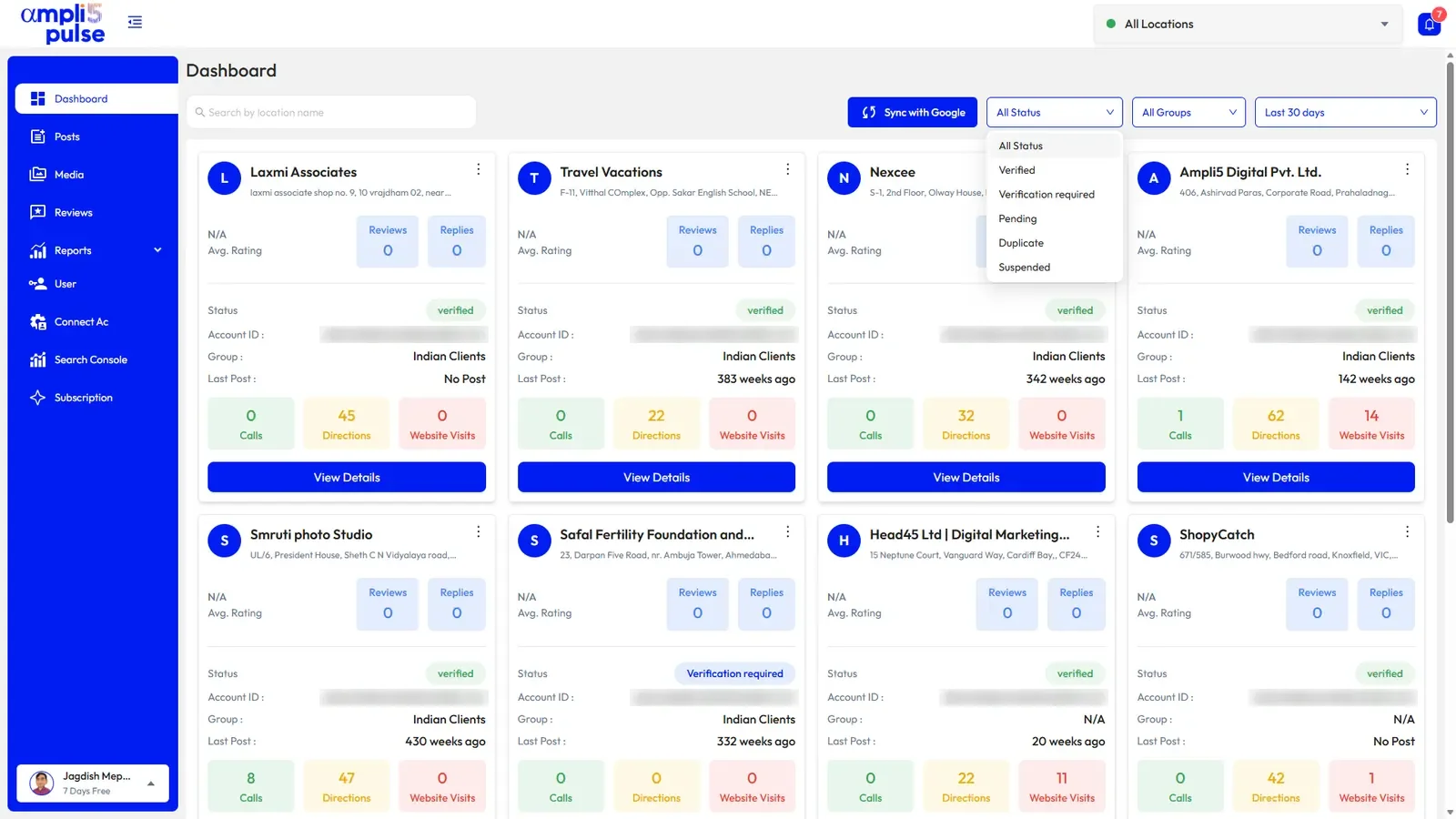 Filtering locations by verification status