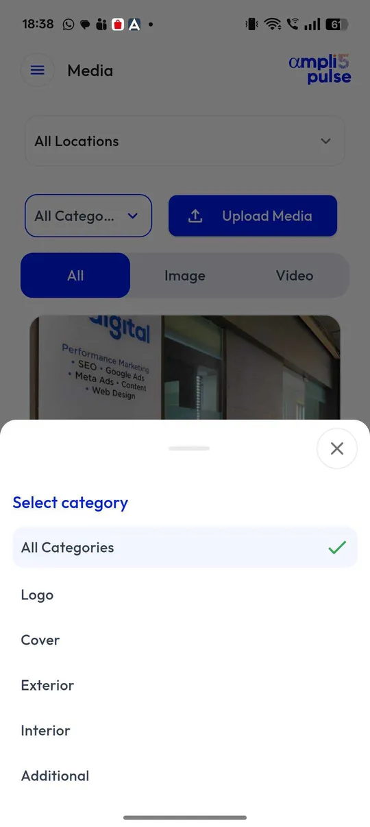 Choosing a photo category in the Ampli5 Pulse mobile app