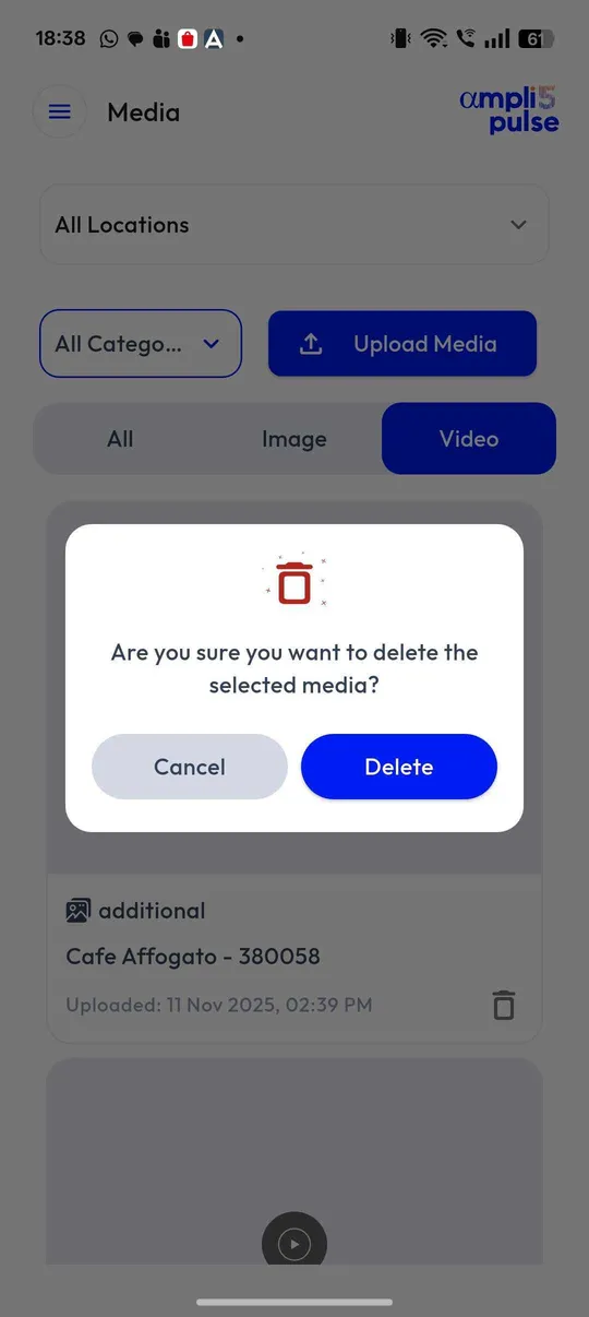 Deleting media from a location in the Ampli5 Pulse mobile app