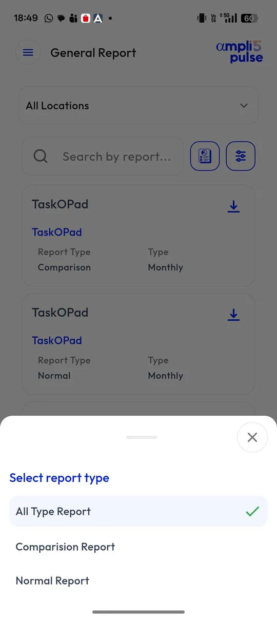 Choosing a report type in the Ampli5 Pulse mobile app