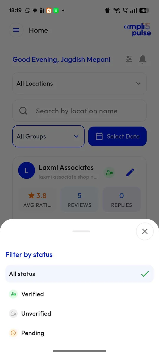Filtering locations by verification status in the Ampli5 Pulse mobile app