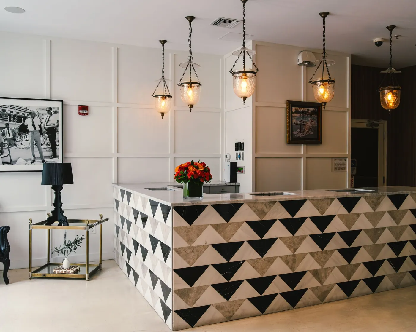 The reception desk of a boutique hotel